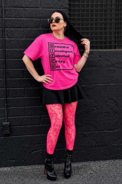 Pink BITCH T-Shirt (with Black)